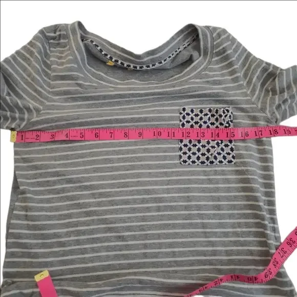 Anthropologie Little Yellow Button Women's Size M Gray Stripe Mixed Media Shirt - Picture 11 of 14